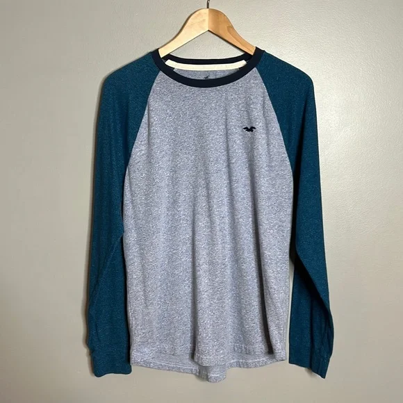 Hollister Shirts Mens Two Tone Blue Long Sleeve Baseball Style